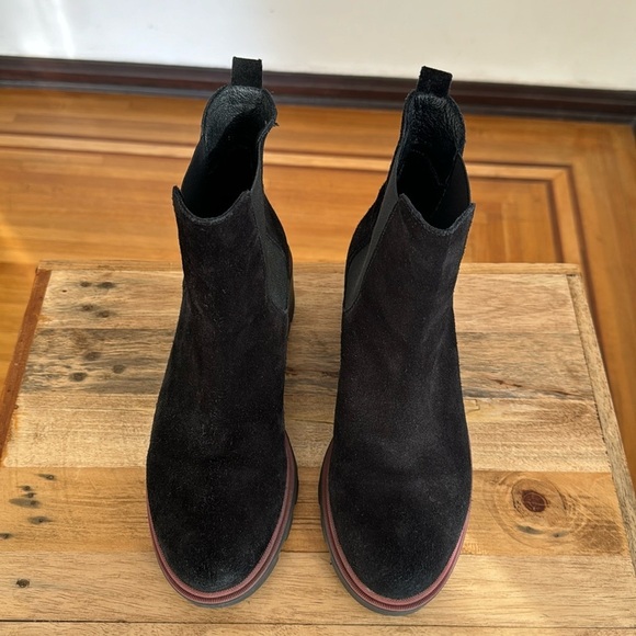 Antonia De Faria Tara Chelsea Black Suede Leather Lug Block Heel Boot Size 9 - Picture 3 of 14